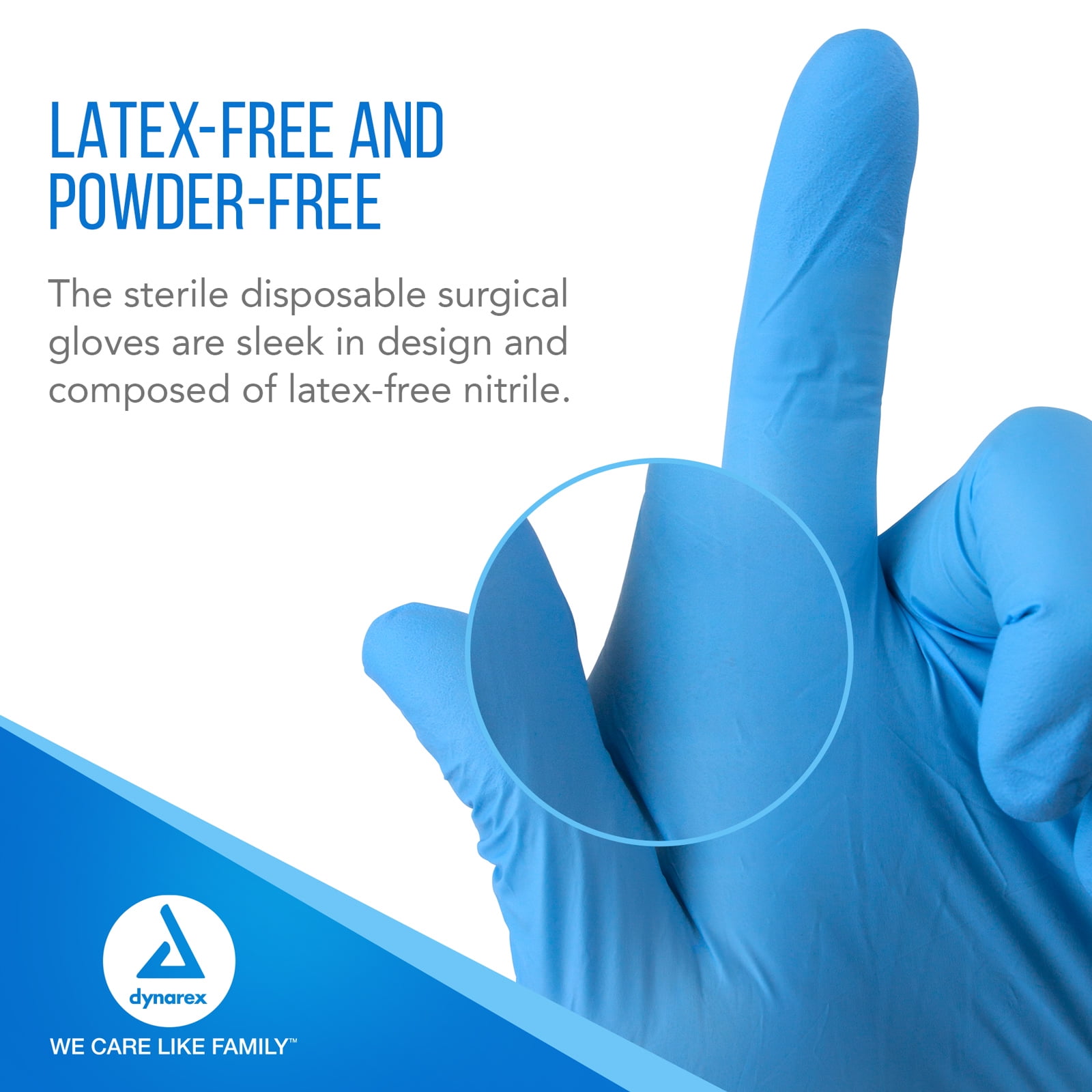 Dynarex Sterile Disposable Nitrile Exam Gloves, Powder-Free, Sterilely Individually Packaged, Textured Palms, Blue, Medium, 1 Case - 8 Boxes of 100