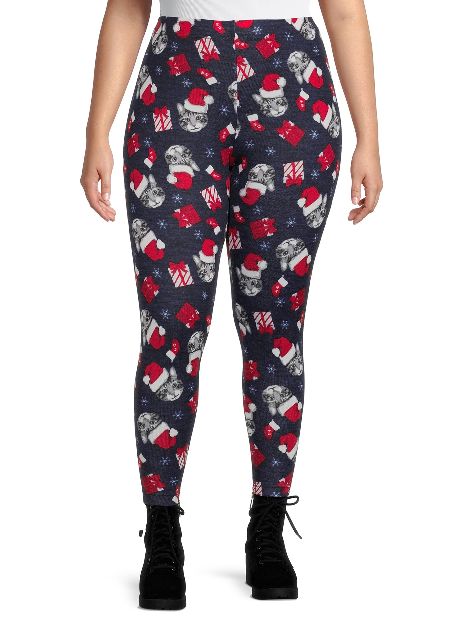 Terra Sky Women s Plus Size Fleece Lined Holiday Print Leggings 2 Pack Walmart