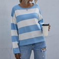 thumbnail image 4 of GEWSEY Womens 2025 Fall Striped Sweaters Long Sleeve Crew Neck Shirts Ribbed Knit Color Block Lightweight Pullover Sweater Top (Blue, S), 4 of 8