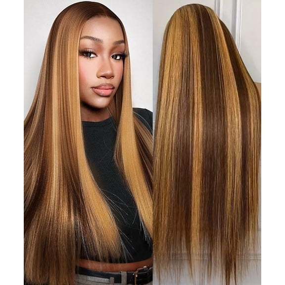 RYHAIR 30 inches Human Hair Blend Wig 13x4 HD Lace Front Straight Wigs with Pre Plucked Natural Hairline for Women