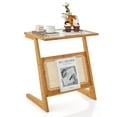 thumbnail image 1 of Patiojoy Table d'Appoint en Forme de Z avec Étagère en Rotin Dessus en Verre Table de Bout avec Porte-Revues Table de Chevet Gain de Place, 1 of 9