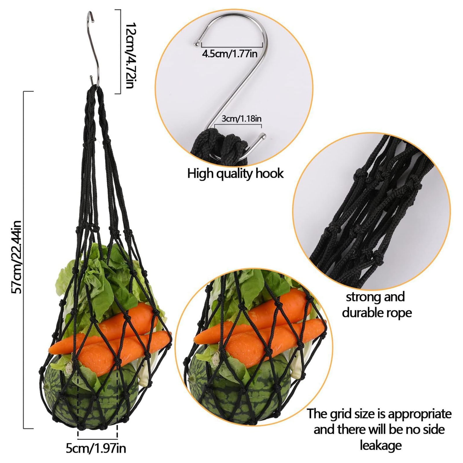 Melon Hammock Net 5-Pack - Strong Trellis Support for Watermelon, Cantaloupe & Pumpkin - Includes Rust-Proof Hooks for Vertical Garden Growing