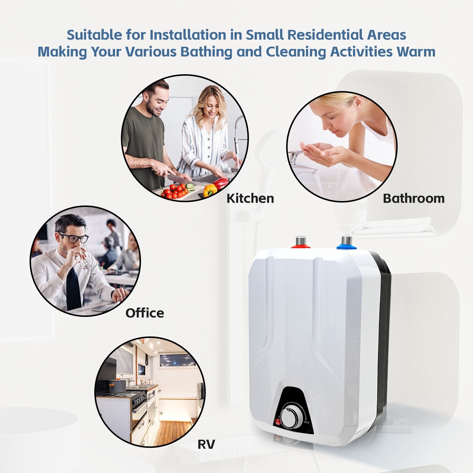 Electric Water Heater Kitchen Bathroom Shower 8L Tank Hot Water Heater 55-70, Tankless Electric Water Heater ,Safety Protections