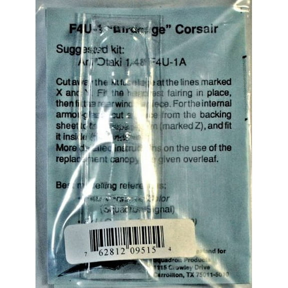 F4U-1 Corsair Vacuform Birdcage Canopy for Arii, Otaki (1/48 model kit accessory)