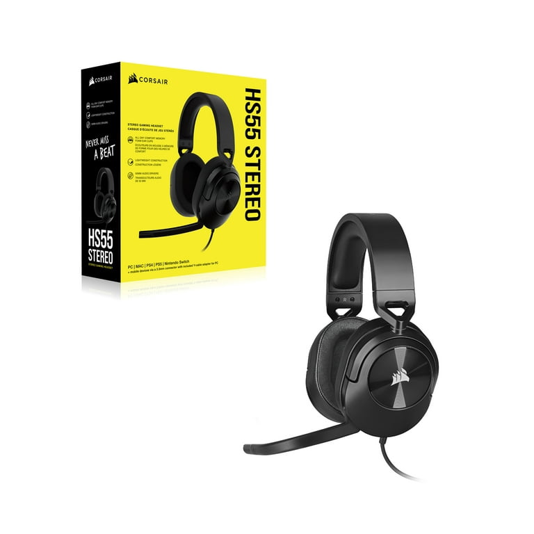 CORSAIR HS55 Stereo Gaming Headset, Carbon Multi-Platform Compatible with Most Devices, Including PC, Mac, Xbox Series X, Nintendo Switch and Mobile Devices via a 3.5mm Connector - Walmart.com