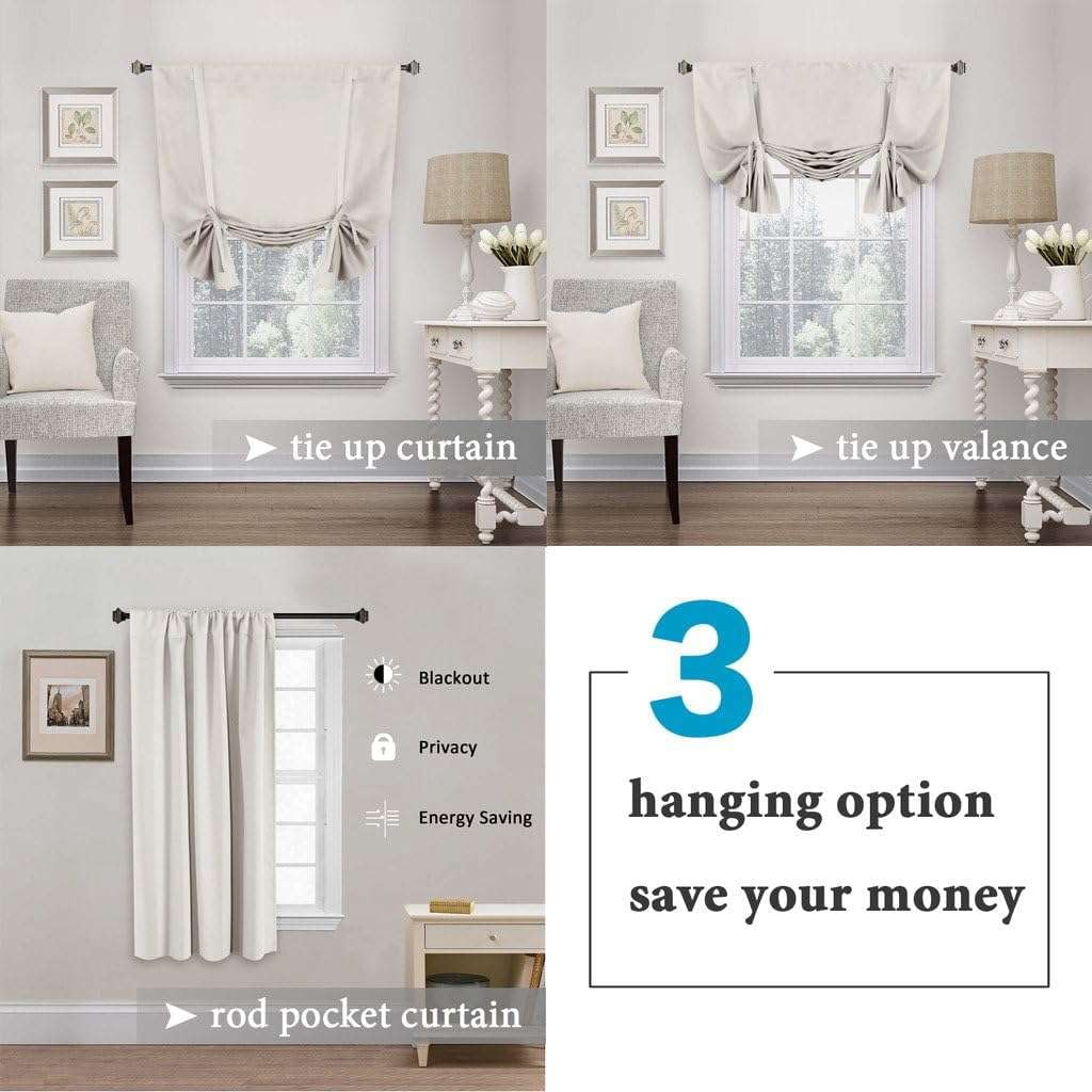 Turquoize Blackout Tie Up Shades Kitchen Curtains Thermal Insulated for Bedroom, Rod Pocket 2 Panels(42" x 63",Ivory/Cream)