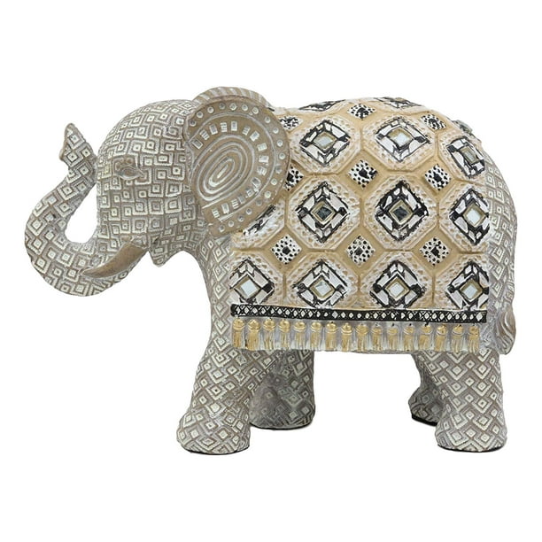 Ebros Large Gold Accent Mosaic Design Noble Elephant with Trunk Up Statue  9