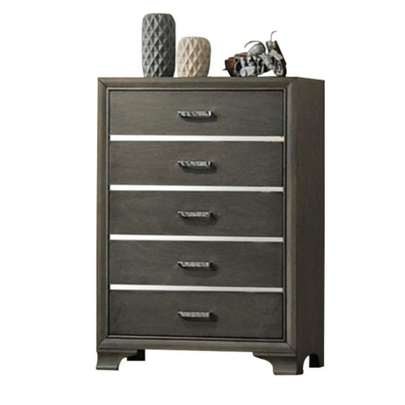 ACME Carine 5 Drawer Wooden Chest in Gray