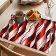 thumbnail image 3 of Red Striped Ombre Placemats Set of 6, Modern Red Moire Geometric Washable Wipeable Table Mats for Dining Tables, Indoor Outdoor Kitchen Place Mats for Holiday Party Table Decor, 3 of 9