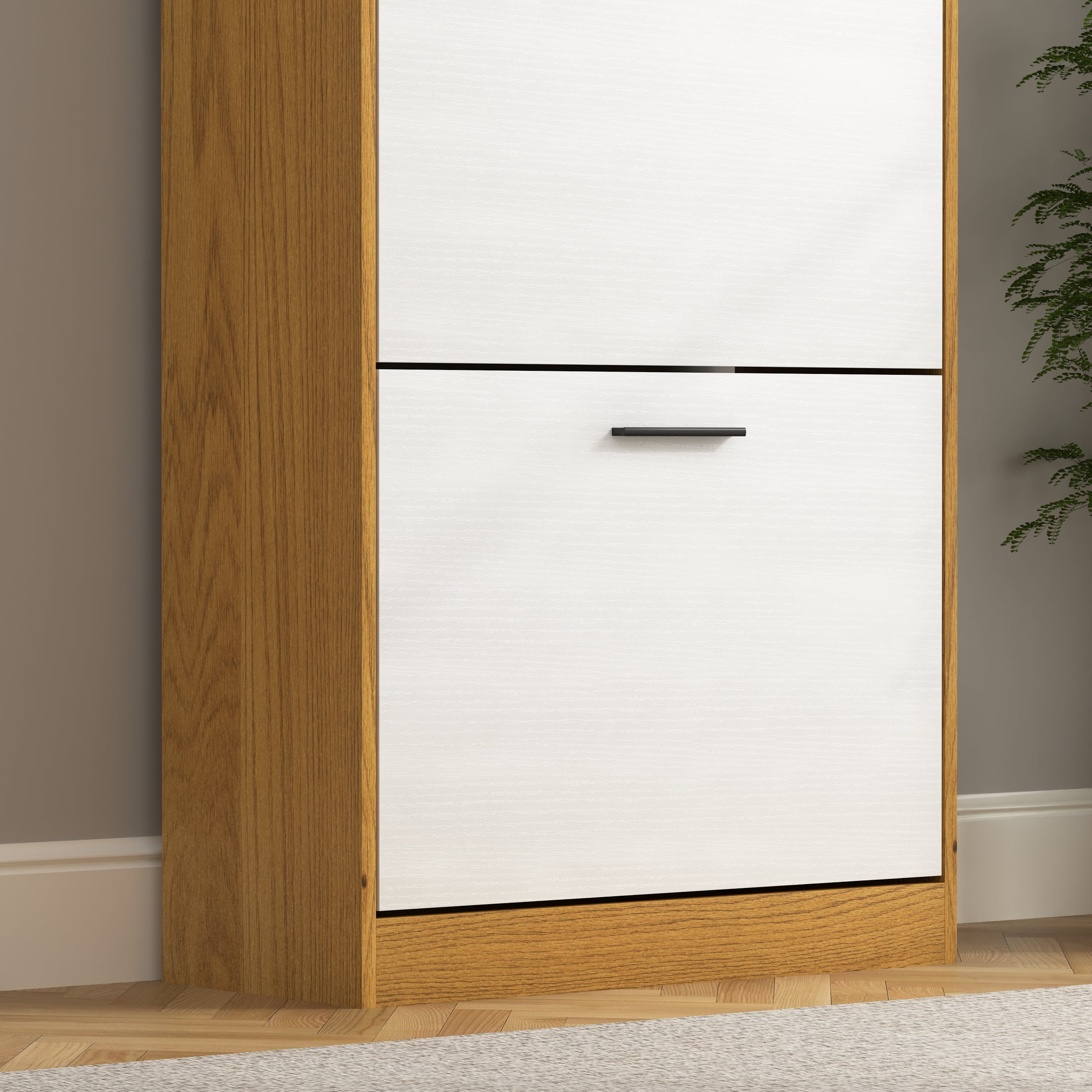 MAYEERTY 4-Tier Shoe Cabinet with Drawer, Freestanding Wooden Storage with Adjustable Shelves, Natural