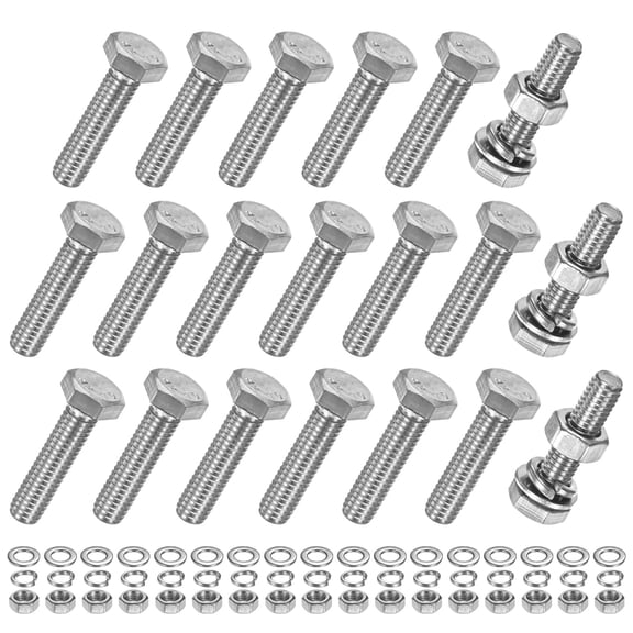 Uxcell 20-Pack Hex Head Screw Bolt with Nuts Flat & Lock Washers M6x25mm Stainless Steel Bolts Kit Fully Threaded Metric
