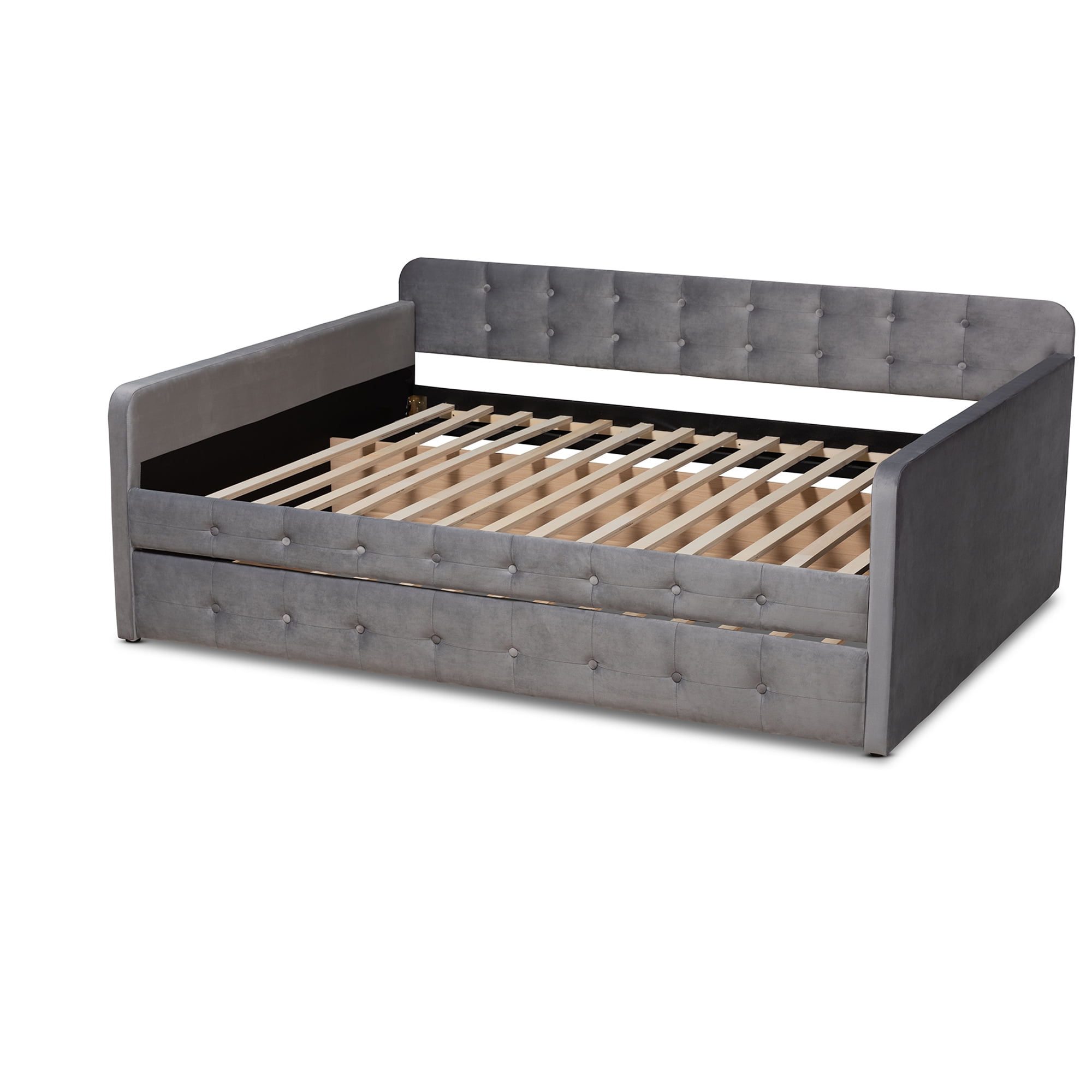 Baxton Studio Jona Modern Kids Daybed with Roll-out Trundle, Grey Velvet