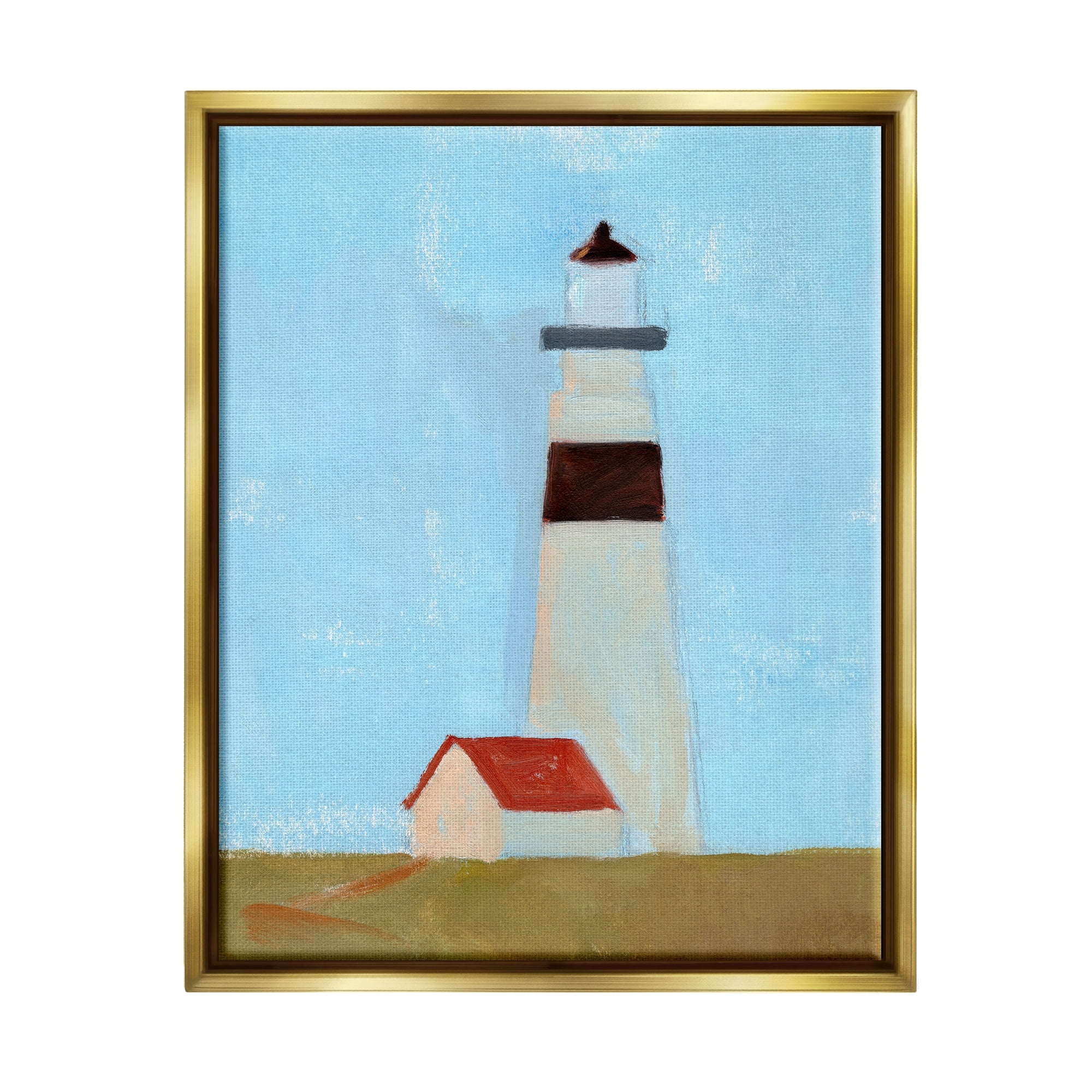 Stupell Industries Lighthouse Daytime Blue Sky Rural Grass Scene Painting Metallic Gold Floating Framed Canvas Print Wall Art, Design by Jacob Green