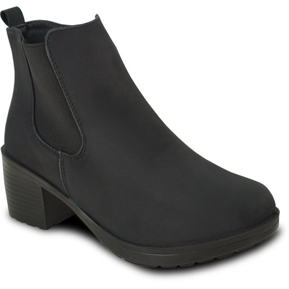 kozi Canada Women Ankle Dress Bootie Chelsea Boot ANGIE-10 Fall Heel Boot with Side Zipper and Gore Black