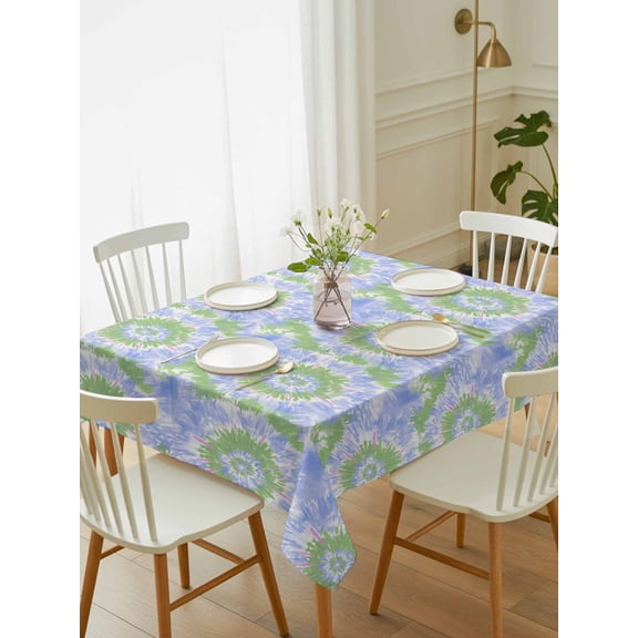 Blue Teal Tablecloth Rectangle Table Cloth 60x84, Waterproof Tablecloth Outdoor Table Cloth, Modern Tie Dyeing Contemporary Abstract Art Washable Table Cover for Kitchen Dinning Party