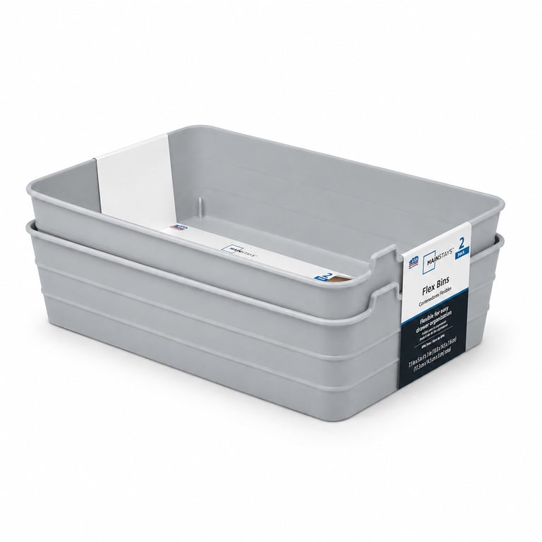 Mainstays 2-Pack Flexible Drawer Storage Organizer Bins, Gray photo 6