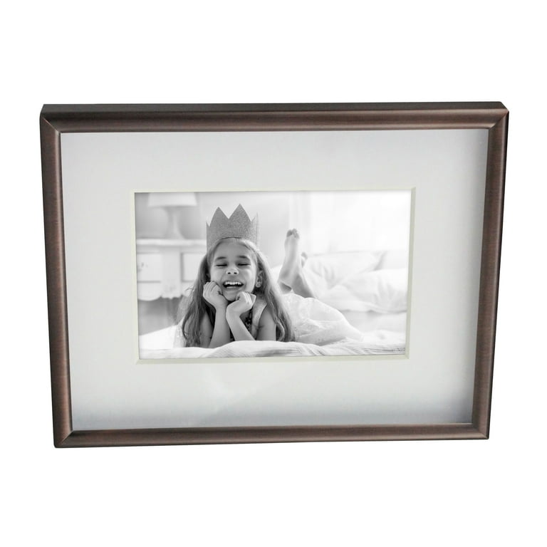 Brushed Silver Metal Picture Frame with Vertical White Mat 4x6