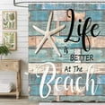 thumbnail image 3 of Beach Shower Curtain, Rustic Vintage Wood Ocean Quote Words Fabric Shower Curtain, Nautical Coastal Theme Shower Curtain with Hooks 69x75Inches, 3 of 5
