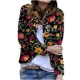 thumbnail image 2 of IROINNID Women's Casual Short Jacket Stand Collar Print Open Front Long Sleeve Outwear, Red, 2 of 5