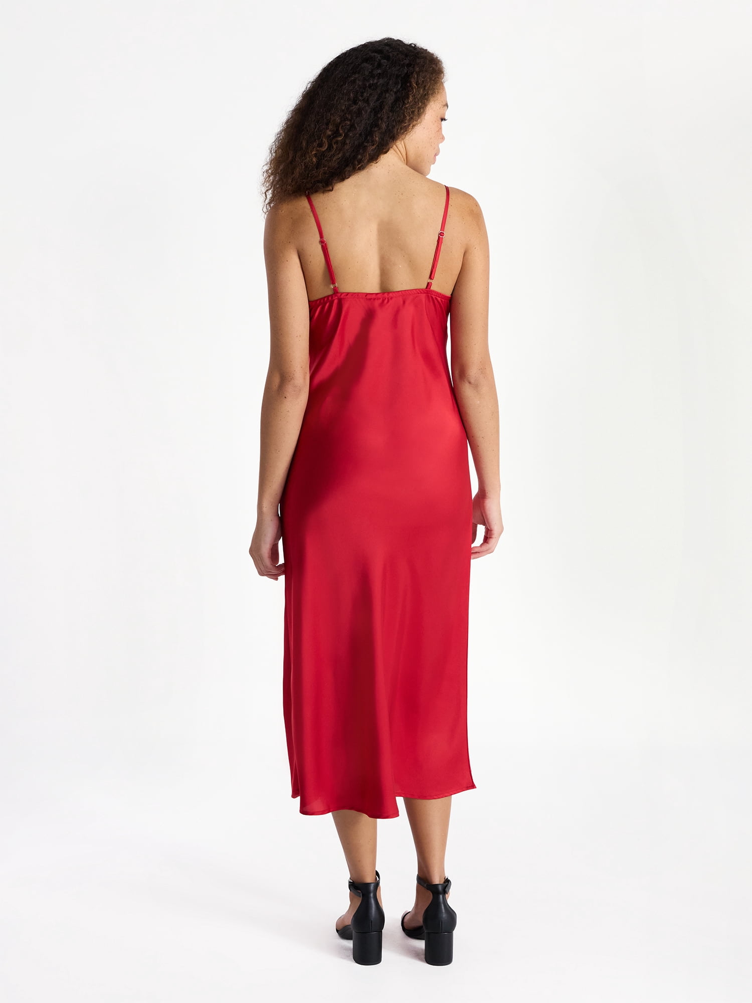 No Boundaries V-Neck Satin Maxi Dress with Scarf Set, 2-Piece, Women's