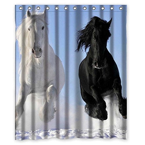HelloDecor white and black horse Shower Curtain Polyester Fabric