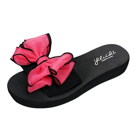 

Sandals Women Bowknot High Heel Wedge Heel Thick Sole Beach Slippers Shoes