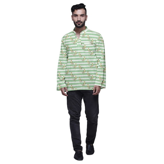 Atasi Mandarin Collar Printed Cotton Traditional Kurta For Men Casual Shirt