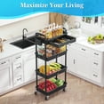 thumbnail image 2 of 4 Tier Rolling Utility Cart with Removable Drawer, Bathroom Storage Organizer with 2 Lockable Wheels, Mobile Shelving Unit for Kitchen, Office, Snack, Craft, Makeup, Baby Essentials, Black, 2 of 7