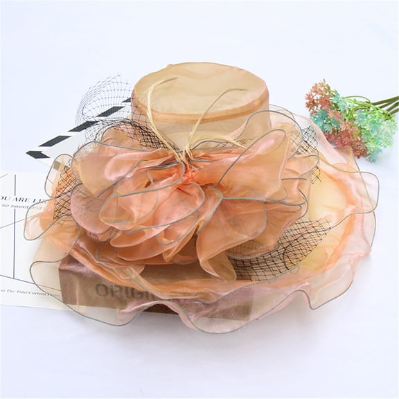 TRUBKH derby hats for women Organza Derby hat for Women church hat summer hat for women Outdoor Hat Wide Brim Sun Hat chapeau pour femme fancy hat for women Dressy hat Summer Sunhat Orange One Size