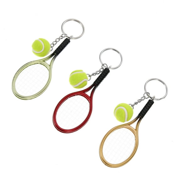 Masteelf 3-Pack Multi-Color Tennis Racket Keychains with Strong 3D Effect, Plastic Decorative Accessories