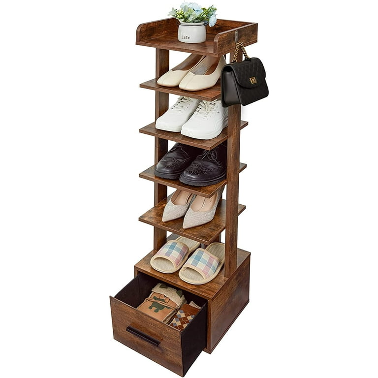 USIKEY Large Vertical Shoe Rack, 8 Tiers Wooden Shoes Racks with