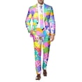 thumbnail image 2 of Mens Printed Button Long Sleeve Coat and Pants Two Piece Suit with Multi Pockets Slim Fit Floral Dinner Sport Coat Blazers for Holiday Party Events, 2 of 5