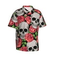 thumbnail image 2 of Balery Skull and Roses Print Men's Hawaiian Shirts Short Sleeve Beach Shirt Relaxed Fit Vacation Button Down Shirts-Large, 2 of 9