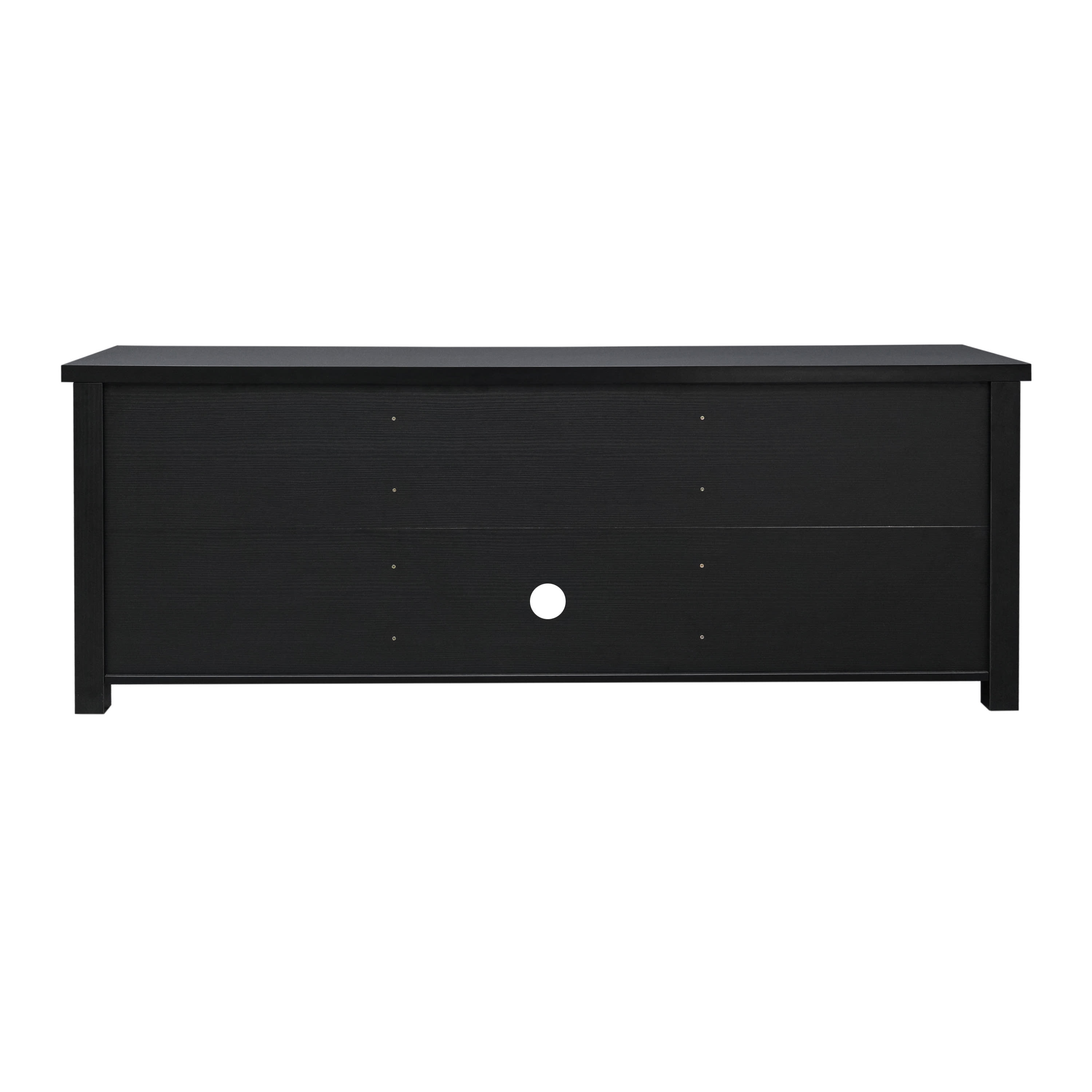 BizChair Sheffield Classic TV Stand for up to 80" TVs - Modern Black Finish with Full Glass Doors - 65" Engineered Wood Frame - 3 Shelves