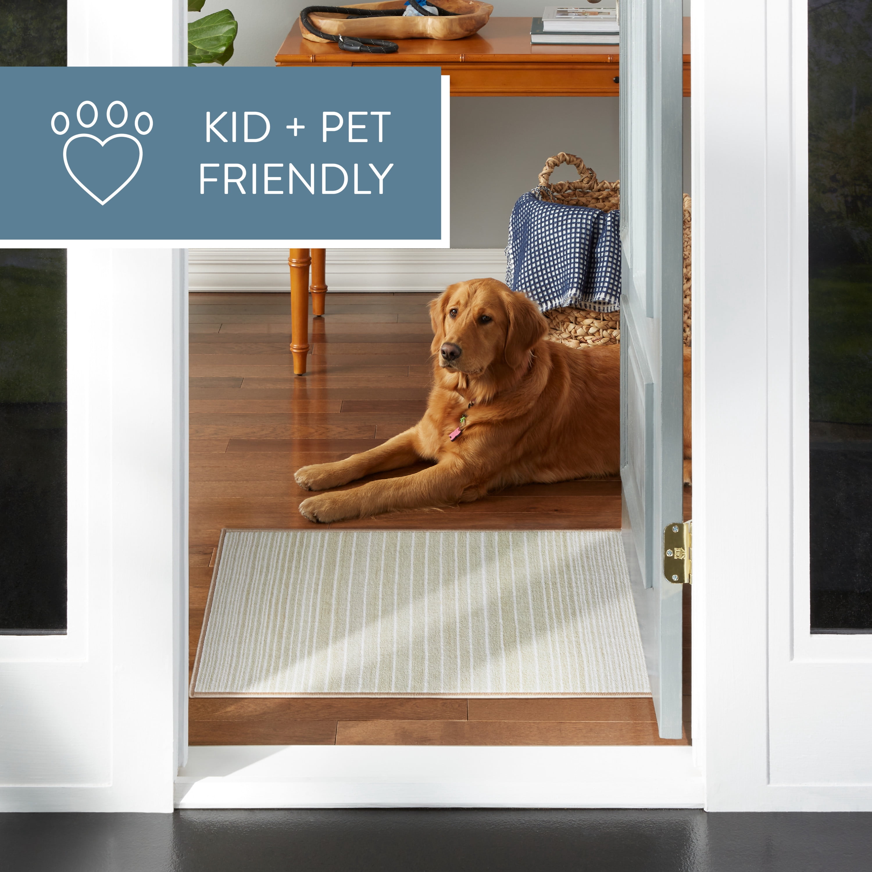 TOWN & COUNTRY BASICS Layne Modern Stripe Everwash® Washable Area Rug with Non-Slip Backing, Pet Friendly Rug, Cream/Beige, 5'2"x7'2"