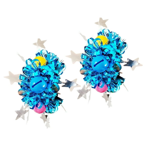 Pebbuoy 2Pcs Wrist Flower with Star Bell Decor Cheerleading Cheer Elastic Band Bracelet Holiday Celebration Metallic Sparkling Wrist Accessory