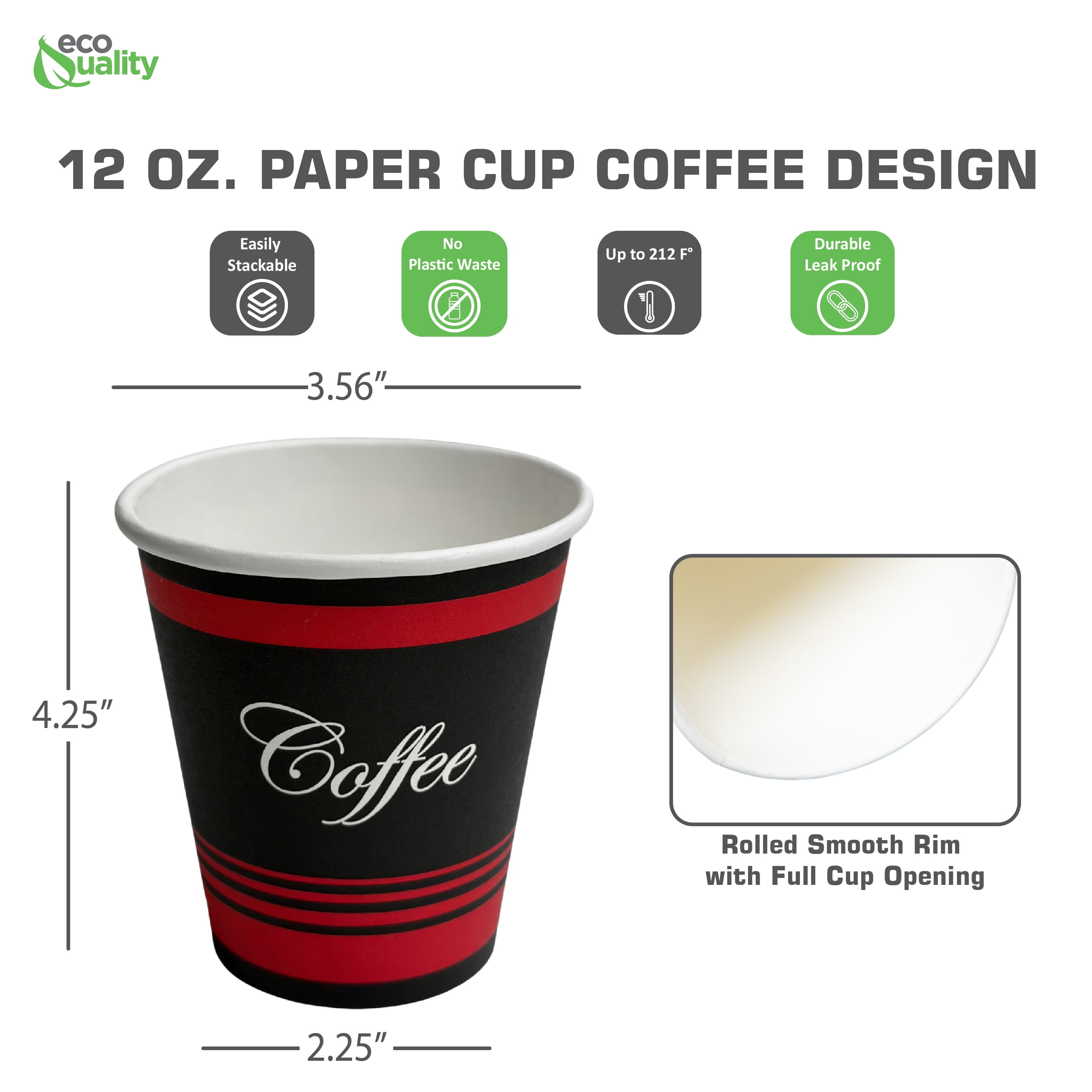 150 Pack] 12oz Classic Durable Disposable Paper Coffee Hot Cups For  Hot/Cold Drink, Coffee, Tea, Cocoa, Travel, Office, Home, Cider, Hot  Chocolate, To go, by EcoQuality (12 ounce) 
