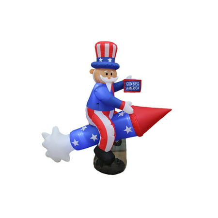 BZB Goods Patriotic Independence Day Inflatable Uncle Sam on Rocket Yard Decoration