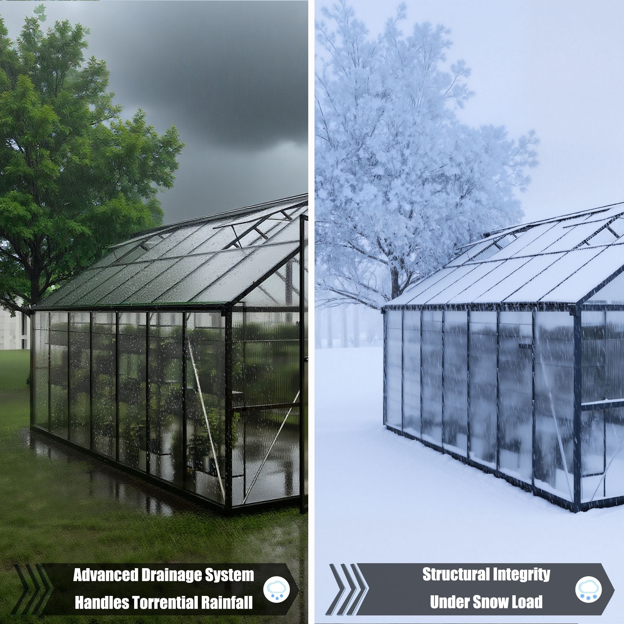 EASYHAWK 8x14 ft Outdoor Greenhouse with Steel Frame – Polycarbonate Walk-in Green House for Garden/Backyard, Quick Setup, Roof Vent, Black