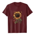 thumbnail image 5 of vigerkar Women's Sunflower Graphic T-Shirts Boho Wildflowers Tee Tops Summer Vintage Short Sleeve Casual Holiday Tops (Wine, 3XL), 5 of 5