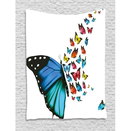 Butterfly Tapestry Wall Hanging - Butterfly Tapestry, Creative Conceptual Artwork Monarch Wings Colorful Realistic Natural Wildlife, Wall Hanging for Bedroom Living Room Dorm Decor, 60W X 80L Inches, Multicolor, by Ambesonne