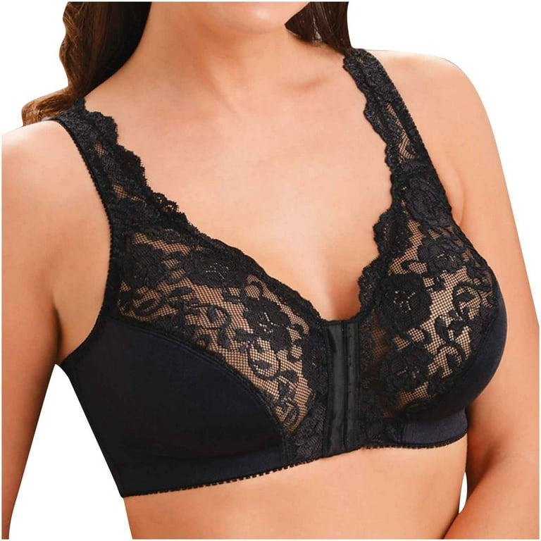 Bigersell Comfort Bra Solid Color Bra without Underwire Push Up Mother Lace  Underwear Regular Size Soft Bra, Style 7646, Black 46B 
