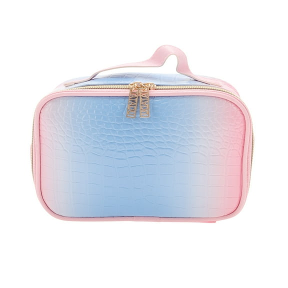 Unique Bargains 1 Pc Crocodile Pattern Rectangular Makeup Bag Pink Blue PU