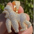 thumbnail image 2 of Real Solid 925 Sterling Silver w/Gold Finish Iced Gorilla Body Bust Down Hip Hop Pendant Charm, 2 of 8