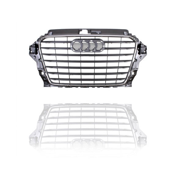 Grille - Compatible/Replacement for '15-16 Audi A3 - Main Chrome Frame Gray Insert - 8V5853651B1QP