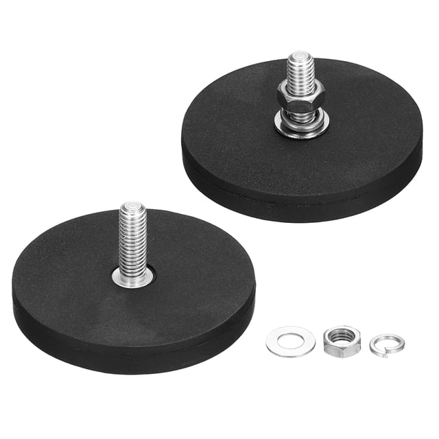 2 Pcs 1.7" Dia Imanes Recubiertos de Goma, Base de Imán de 19LBS con Vástagos Rosca Macho M5 y Tuerca