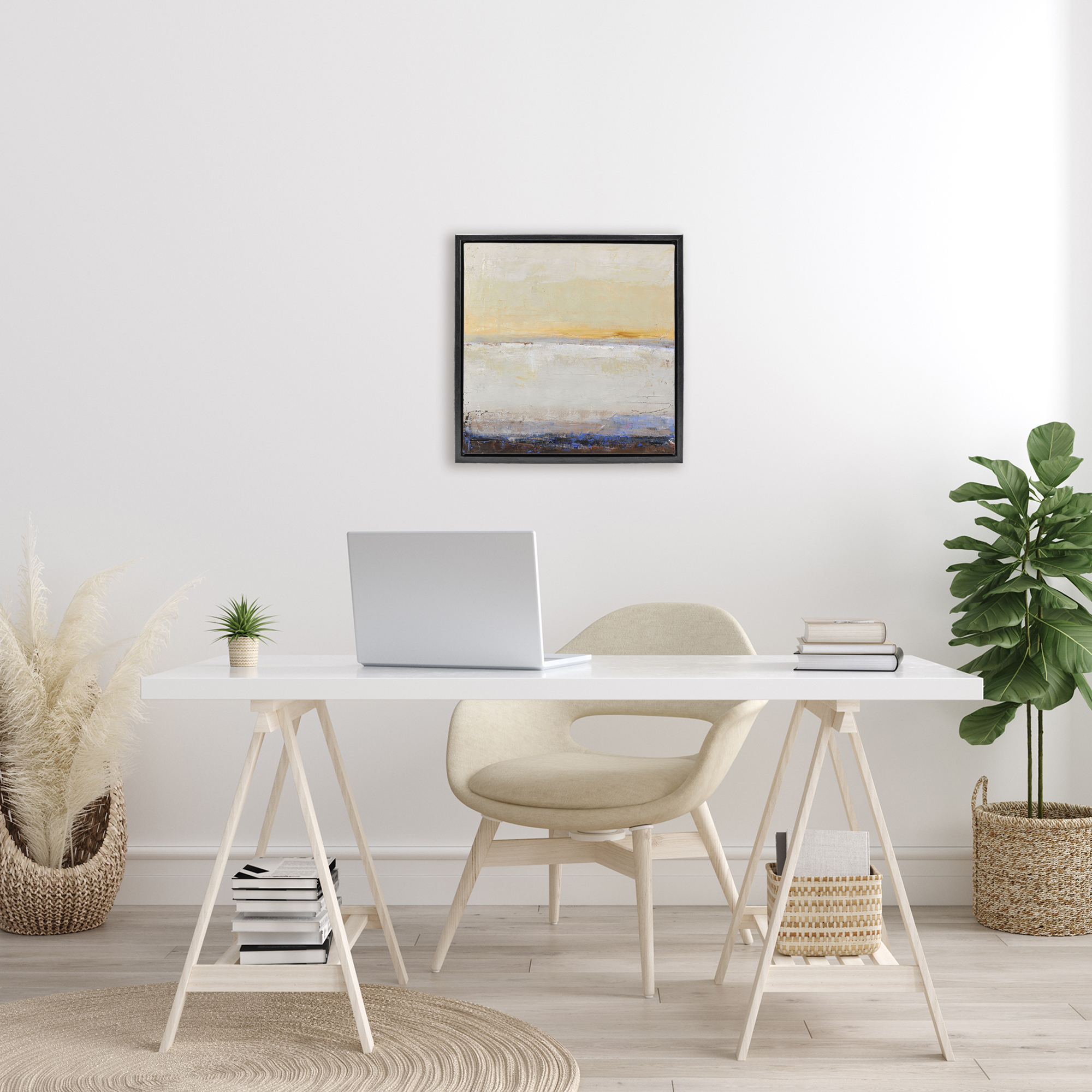 Sweeping Subtle Horizon Black Framed Floater Canvas Wall Art, design by Design Fabrikken