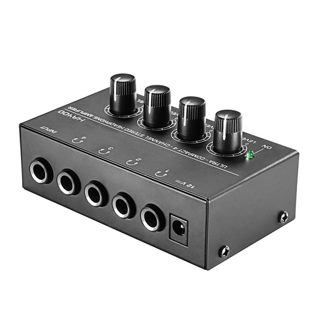 4 Channels Mini Headphone Amplifier HA400 Ultra-Compact Stereo Audio Amplifier With Power Adapter 10MHz Earphone Amp for Music ,Wide Application