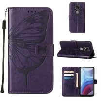 Moto G Power (2021) Case, Dteck Embossed Butterfly PU Leather Credit Card Slots Wallet Case with Hand Strap for Motorola Moto G Power 2021,Deep Purple