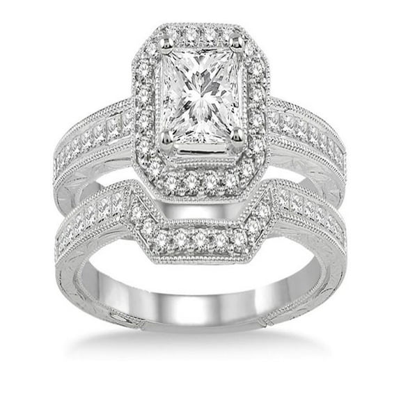 2.00 carat Antique Halo Bridal set with Princess Cut diamond in 10k Rose Gold